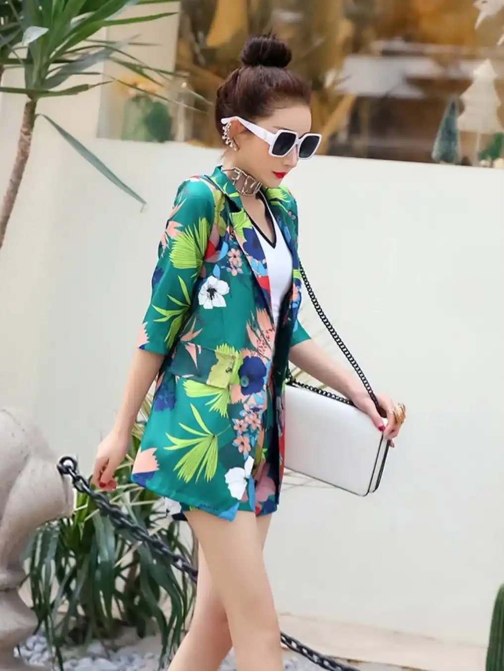 ModaFesta -floral-short-co-ord-set-greenish blue